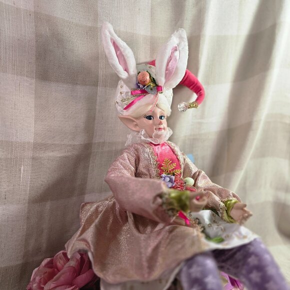 Cynthia Rowley Easter Elf Bunny Shelf Sitter Doll Tabletop Spring Pink Decor - Picture 8 of 9